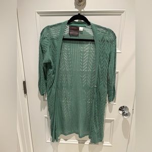 Anthropologie Guinevere open crochet green duster cardigan